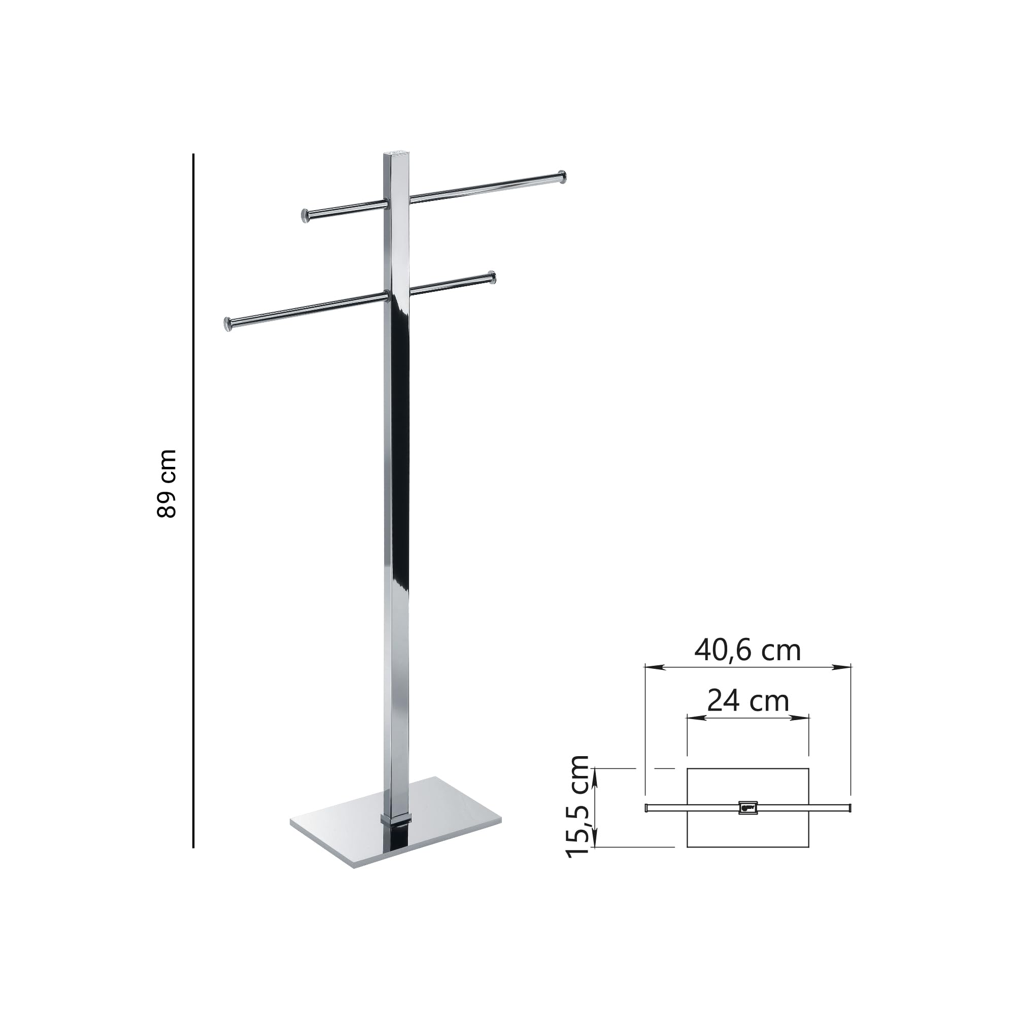 Gedy TOBIA Toallero de pie para baño con 2 Brazos, Cromo, Acero INOX y resinas termoplásticas, 40,6 x 15,5 x 89