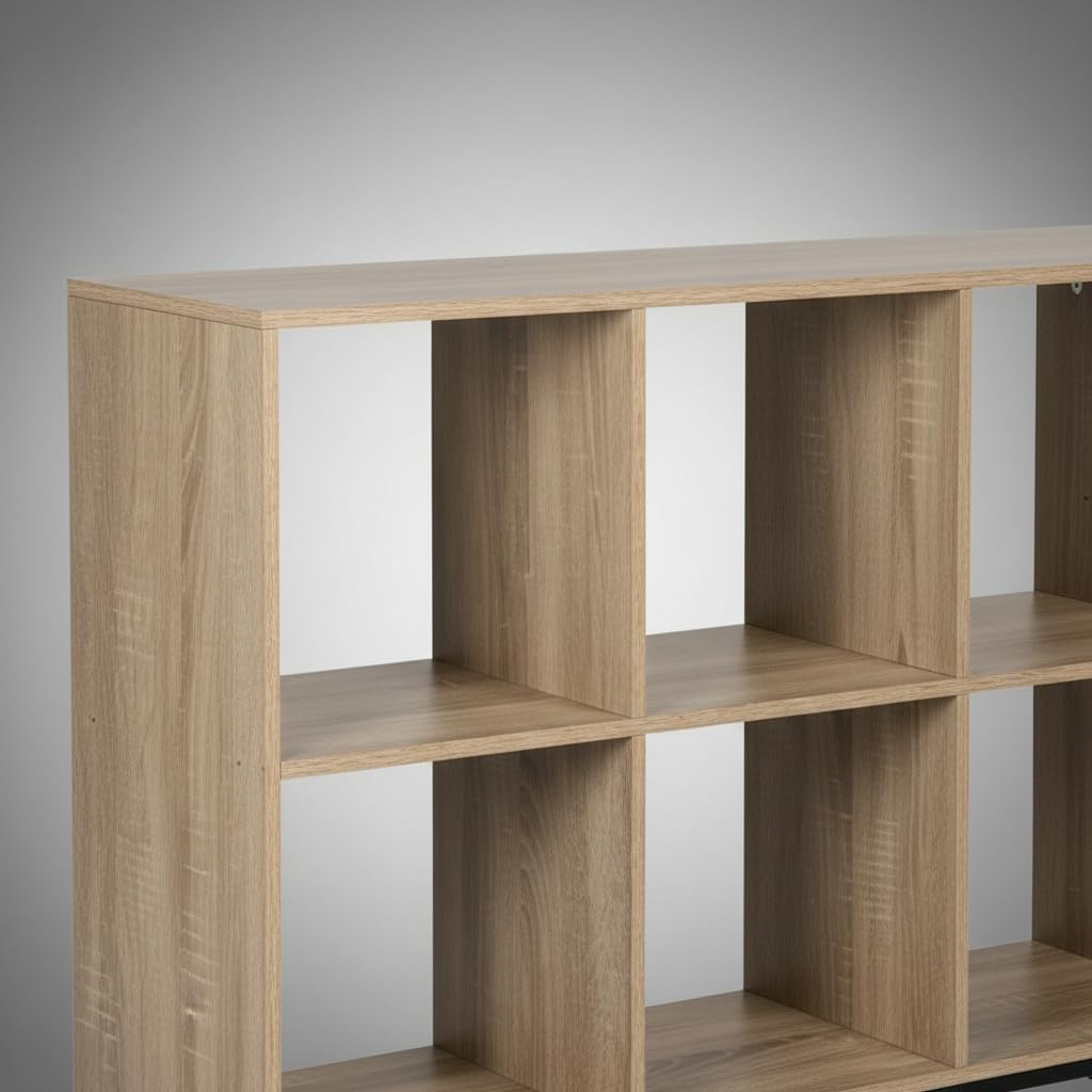 MOBLEKIT | Estantería Cubo 8 Compartimentos 118×29×72 cm, Estantería de Madera con Patas Metálicas, Librería Baja de Almacenaje con Baldas Amplias, Mueble Auxiliar para Salón, Dormitorio o Despacho