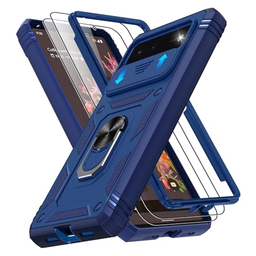 Kit 2 coques Pixel 6 bleu antichoc avec double protecteur d'écran et anneau de maintien