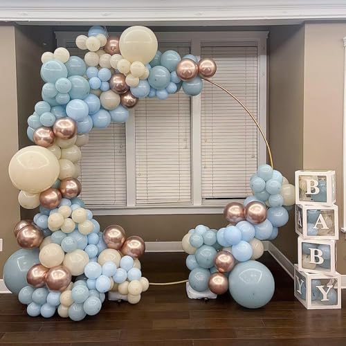 Image of Dusty Blue Gold Balloons, 60 Packs 12 Inch Blue Gold Balloon, Metallic Golden Blue Confetti Balloon with Sand White Balloon for Baby Shower Bridal Shower Gender Reveal Birthday Wedding Party