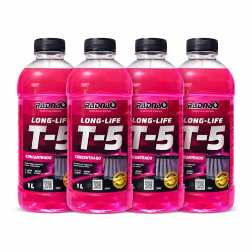 Kit 4L Aditivo Fluído Radiador T5 Concentrado Long Life Rosa