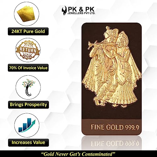 Image of Pk & Pk Jewellers Radha Krishna Ji Table Top | 24KT Gold | Small Size (For Premium Gift, Office Desk, Car Dashboard, Table Decoration)