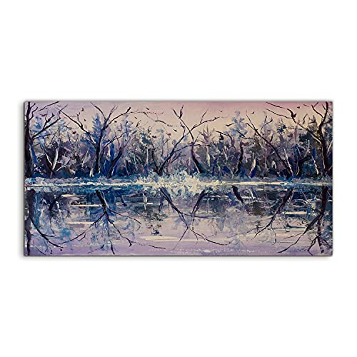 Tableau acrylique 100x50 cm Winter river snow pour decoration murale salon