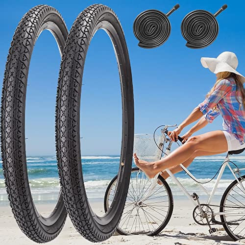 Bike Tire, 26"X 2.125" Folding Beach Cruiser Replacement Bicycle Tire (2 Tires 2 Tubes/Black) #TOP6