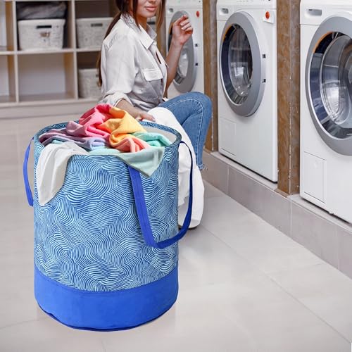 Image of Urbane Home Pack of 2 Foldable 45L Toys Organizer for Kids Room - Soft Toys Storage Bag /Basket /Container with Handles | Wavy Pattern -Blue