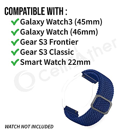 Image of CellFAther 22mm Watch Band Elastic Nylon Loop with Quick Release pins Compatible with Samsung Galaxy Watch 3 45mm / Galaxy Watch 46mm /Gear S3 Classic /Frontier (Blue)