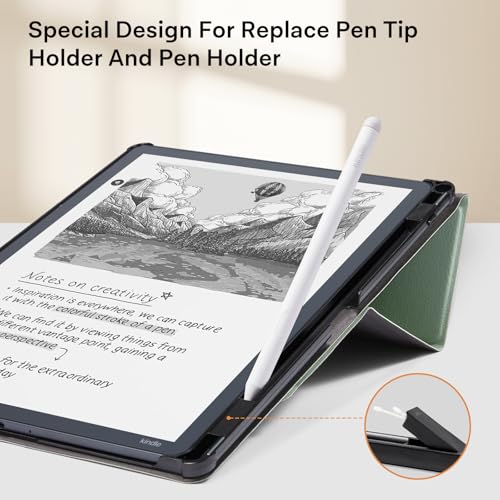 Image of CoBak Case for 11 inch Kindle Scribe 3rd Generation 2025, Kindle Scribe Colorsoft with Two Viewing Angles - All New PU Leather Cover with Auto Sleep Wake, Pen Holder. Sage Green