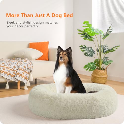 HMTOPE Orthopädisches Hundebett rund Hundekissen Hundesofa Katzenbett Donut Kuscheliges Hundekorb Waschbar, 80 cm Ø, Beige