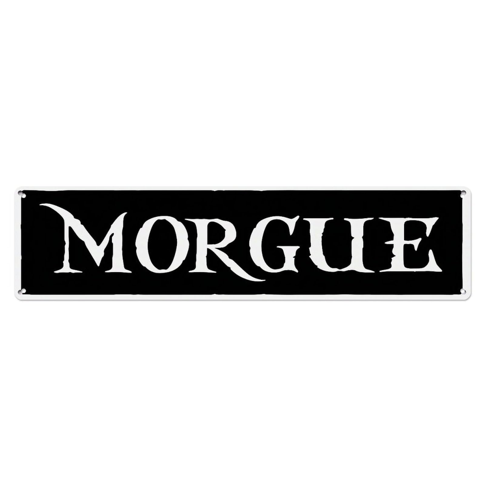 Jdyansheng Vintage Morgue Word Black Background Print Tin Sign Metal Poster Metal Signs For Home Man Cave Bar Cafe Kitchen Laundry Room Wall Decorations 4X16 Inches