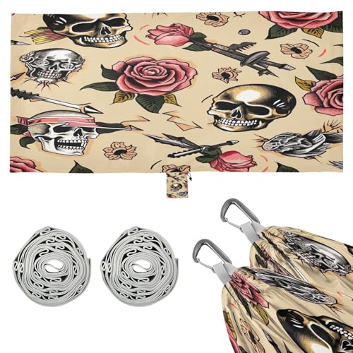 SDMKA Vintage Skulls Camping Hammock, 330 lbs with 2 Tree Straps, Carry Bag, Single Portable Hammock for Outdoor/Indoor, Hiking, Beach, Backpacking, Travel