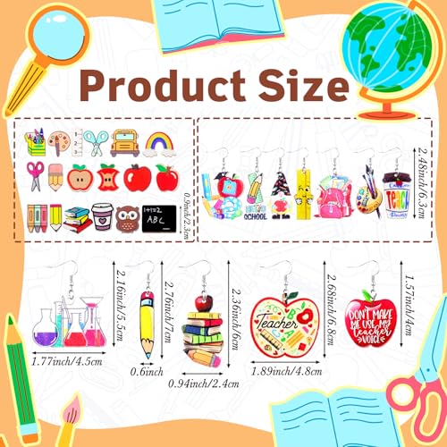 Nosiny 48 Pairs Teacher Earrings for Women Rainbow Apple Dangle Earrings Funny Wooden Back to School Jewelry Sets for Appreciation Gift2
