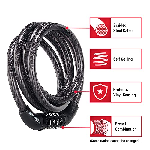 Image of Master Lock Black Set Preset Combination Bike Lock, Metal Cable Lock has a Weather Resistant Vinyl Coating for Outdoor Equipment, Bicycles, 4 Feet Long, Pack of 2, 8143T