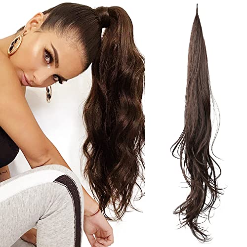 Belle Show Flexible Wrap Around PonyTail 32inch Length Synthetic Ponytail Extensions Blonde ponytail Hairpieces For Women Daily Use(#4)
