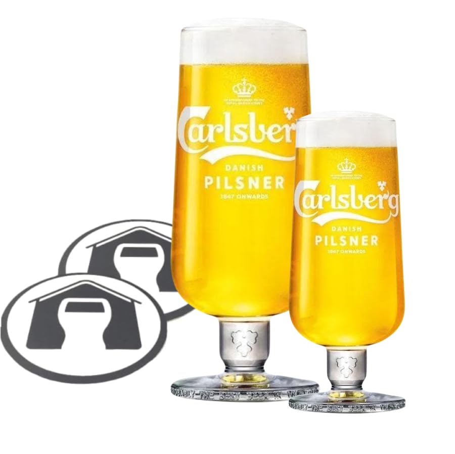 GarageBar | Pilsner Glasses | Nucleated Stemmed Beer Glasses | Official Merchandise | Comes with 2X Beer Drip Mats (1, Combo - Pint & Half Pint)