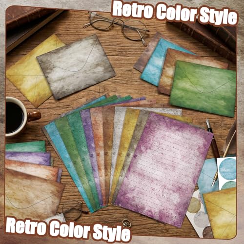 Image of TaoBary 160 Pcs Stationery Paper Set 50 Double Sided Stationery Papers with 50 Matching Envelopes and 60 Round Dot Sticker, 10 Design (Vintage,8.25 x 5.5 Inch)