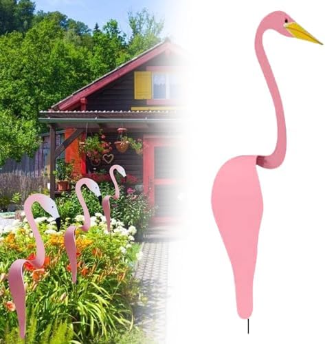 Florida Dancing Birds Garden Metal Art, Flamingo Wind Spinner, Pink Flamingo Yard Decorations, Wind Spinner for Garden Yard Decor, Metal Lawn Art Ornaments for Outdoor Patio Backyard (Pink)