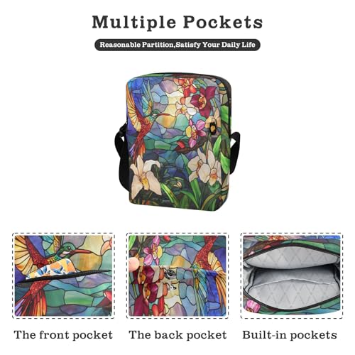 Stained Glass Beautiful Birds Colorful Orchids Flowers crossbody messenger bag shoulder bags Womens Casual Purses Adjustable Strap for Shopping business2