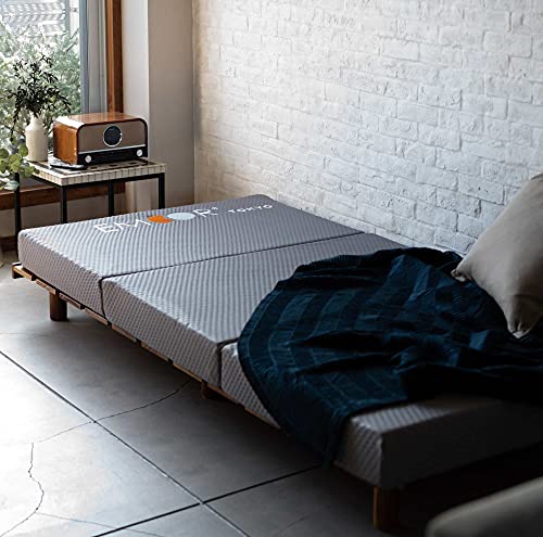 EMOOR 5-in Tri-Fold Mattress Grand High Resilience (220/180N) Urethane Foam, Japanese Twin Size (39 x 78in), Removable Cover Floor Sleeping Futon Bed Tatami Portable, Gray