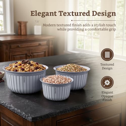 Image of Amazon Brand - Solimo Plastic Linea Containers without Lid Food Grade Set of 3(1.3L,2.3L and 3.8L) |BPA-Free Multipurpose Kitchen Bowls for Mixing and Serving, Grey