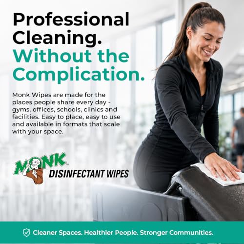 Image of Monk Surface Cleaning Wipes for Facilities, 80 Count Canisters, 6 Pack | Heavy Duty Cleaning Wipes - 3in1 Disinfectant, Deodorizer & Sanitizer Cleaning Supplies - All Purpose Cleaner for Home & Gym