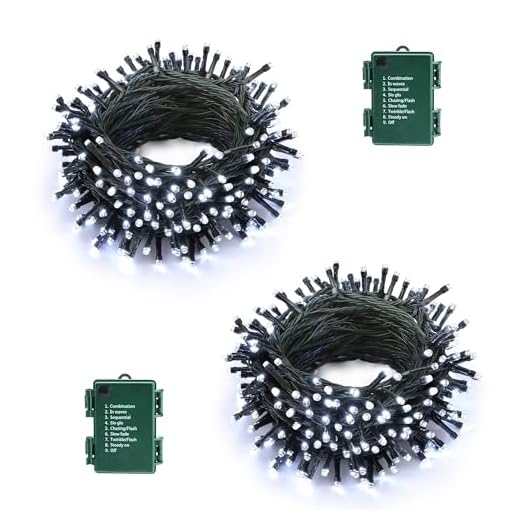 Lomotech Battery Operated Christmas Lights - 2 Pack Total 33ft 100LEDs String Lights 8 Modes Waterproof with Timer for Home, Garden, Party, Holiday, Tree Decoration (Green Wire, White）