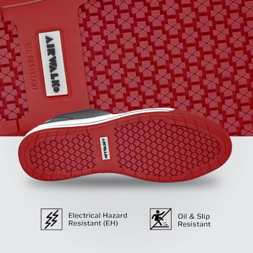 Airwalk Arena Low Top Composite Toe Men’s Industrial Work Shoes, Black/Red, Size 9.5, Wide, Comfortable & Light Work Shoes for Men, Electric Hazard, Slip Resistant4