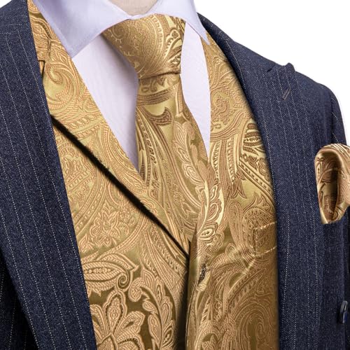 Image of Barry.Wang Mens Silk Lapel /Shawl Collar Vest Tie Sleeve Holder Set Formal /Casual Paisley Vests Wedding Tuxedo Waistcoat