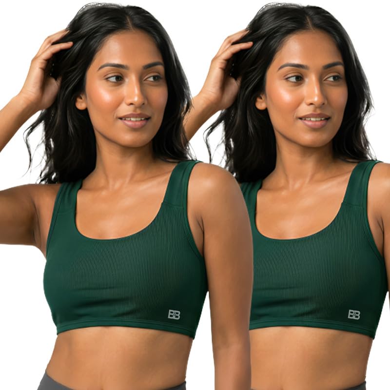 bold & beauty Women’s Cotton Blend U Neck Sports Bra Non-Wired Pad Optional Medium Support Activewear Fitness Bra for Gym Yoga (Pack of 2) Green-picture-35
