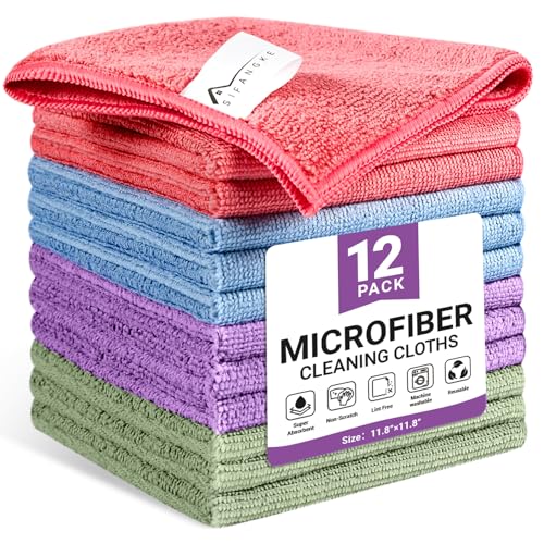 Microfiber Cleaning Cloth, 12 Pack Assorted Color Cleaning Rags f...