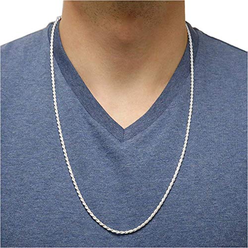 Verona Jewelers 925 Sterling Silver Diamond-Cut Rope Chain Solid Link Necklace 2MM 2.5MM 3MM- Braided Twist Necklace, Men Women,925 sterling silver necklace Made In Italy, 14-363