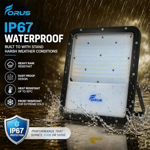 Image of Forus 150W LED Flood Light 4-Yr Warranty, IP67 Waterproof Outdoor LED Floodlight, High Mast Focus Natural White, Energy Efficient Halogen Replacement for Factory, Garage, Parking, Garden, Shop (1 PC)