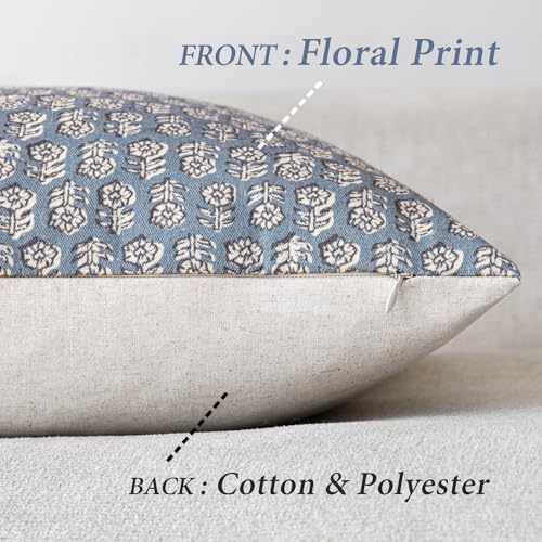 Image of Foindtower Set of 2 Decorative Neutral Floral Print Throw Pillow Covers Vintage Accent Farmhouse Cushion Covers Boho Home Decor for Sofa Couch Chair Bedroom Living Room,24x24 Inch,Dusty Blue