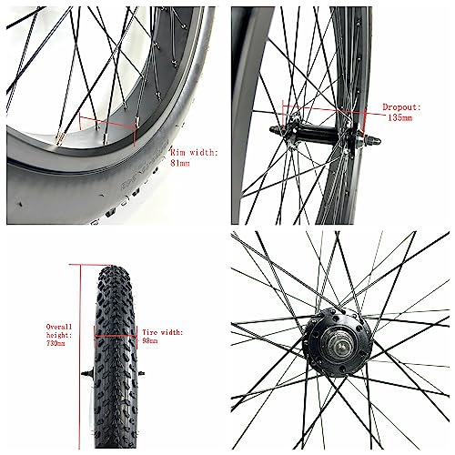 26''X4.0 Fat Bike Front Wheel Tyre Hub Spokes Black Alloy Aluminum Snow Bicycle Fatbike Wheel 26 Electric Bolt On #TOP5