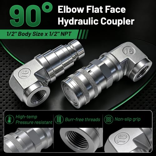 Image of Flat Face 90Skid Steer Hydraulic Quick Coupler,1 /2 inchNPT x 1 /2 inchBody Male