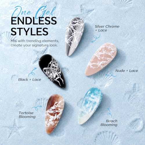 Image of modelones White Blooming Wave Gel Polish Ocean Wave Effect U V Cure | Marble Water Ripple Beach Lace Design Spreading Over Uncured Base Beginner Friendly Soak Off DIY Manicure Gift Nail Art Stuff