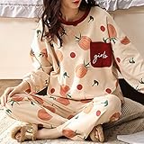 WJFGGXHK Damen Schlafanzug Pyjama,Kürbis-Muster Pjs Sleepwear Set Langarm Tops Hose Dünne Loungewear Nachtwäsche Sommer Casual Sleep Lounge Jogging Homewear Für Erwachsene Damen Outfits Anzug