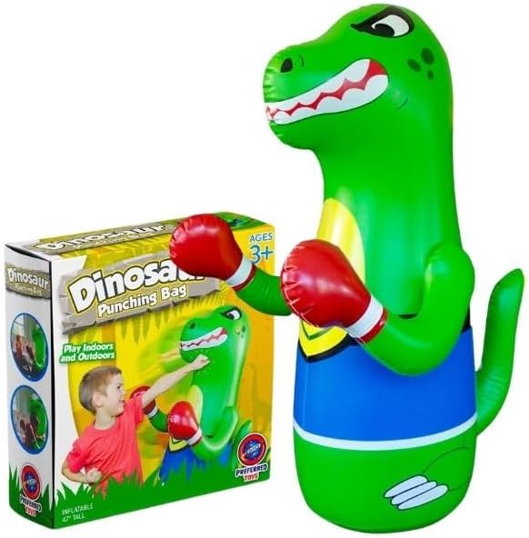 Preferred Toys 47" Inflatable Dinosaur Punching Bag for Kids - Durable Blow Up Kids Punching Bag with Bounce Back Base - Inflatable Indoor Outdoor Active Toddler Bop Play Toy