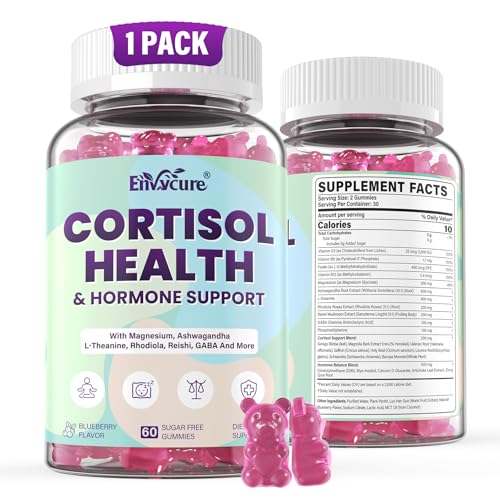 Cortisol Supplements for Women & Men Cortisol Reducer Gummies w/ Magnesium Ashwagandha L-Theanine Rhodiola Reishi 24 IN 1 Cortisol Detox Manager for Calm Mood Focus & Relaxation Vegan 60 Cts