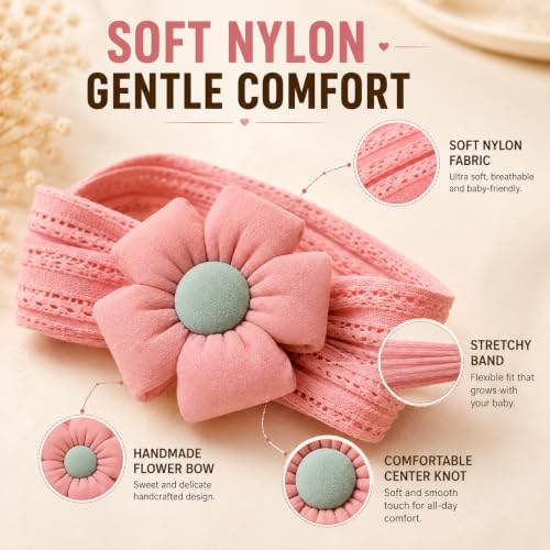 Image of Nylon Newborn Headbands Hair Bows Elastics Soft Bands Headwraps For Newborns Infants Toddlers Kids Baby Elastic Turban Headwrap Hair Accessories Pack Of 6,Multi
