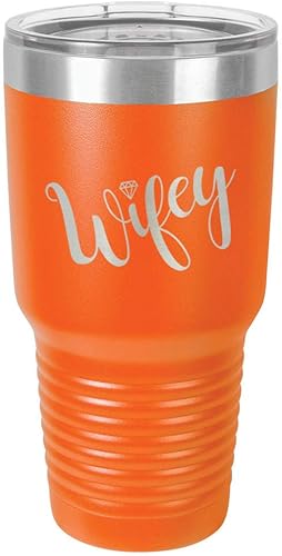 Miniatura 1 de WIFEY - Vaso naranja de 30 onzas con popote y tapa superior deslizante, taza de viaje de acero inoxidable, comparar con Yeti Rambler