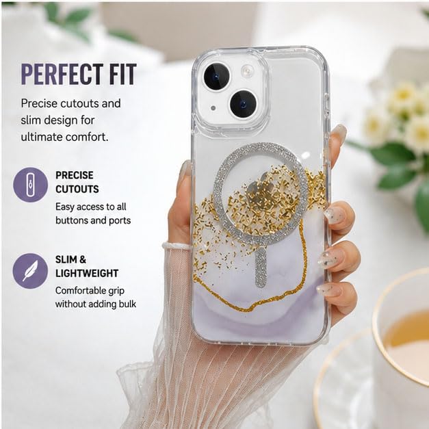 Image of mobistyle Compatible for iPhone 13 | Magentic Glitter Gradian Elegant | Camera Lens Protection Back Cover Case for Women Girls iPhone 13 (Magnetic Glitter Grey)