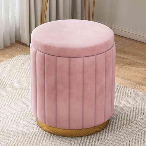 Otomana redonda de almacenamiento de terciopelo, taburete tapizado con base dorada, asiento de gran capacidad para sala de estar y dormitorio