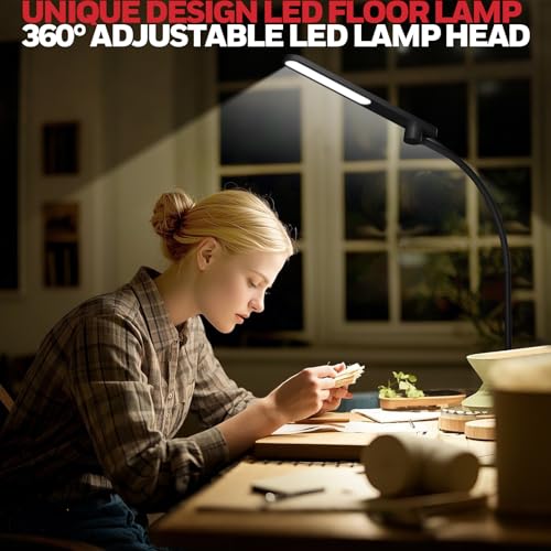 Image of Honeywell LED Floor Lamp with Remote, CRI97 Dimmable Gooseneck 77 inch Black