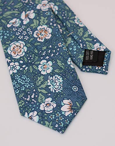 Image of Men's Skinny Tie Floral Cotton Necktie and Tie Bar Clip Sets, Great for Weddings,Groom,Groomsmen