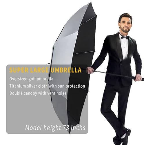 Mrtlloa 68/72 Inch Automatic Open Uv Golf Umbrella, Extra Large Oversize Double Canopy Vented Windproof Waterproof Stick Umbrellas For Sun/Rain(Black/Silver, 72 Inch/Silver) #TOP2