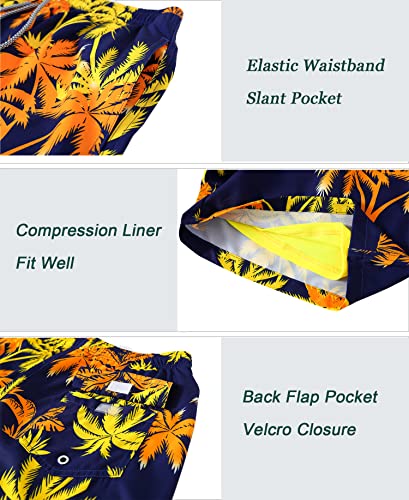 Aptro Men's Swim Trunks With Compression Liner Bathing Suit Swimsuit #Yd M90 Palm Yellow L #TOP3