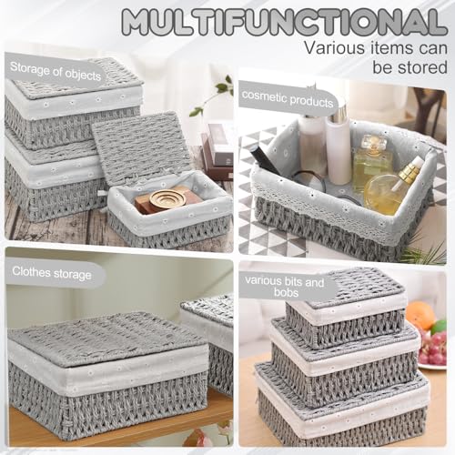 KiKiHong Woven Storage Baskets with Lids 3-Piece Set -Woven Storage Basket Boxes for Home Office, Bathroom & Bedroom | Boho Decor(Grey) - Cosy Home Interiors KiKiHong Woven Storage Baskets with Lids 3-Piece Set -Woven Storage Basket Boxes for Home Office, Bathroom & Bedroom | Boho Decor(Grey) - Image 4