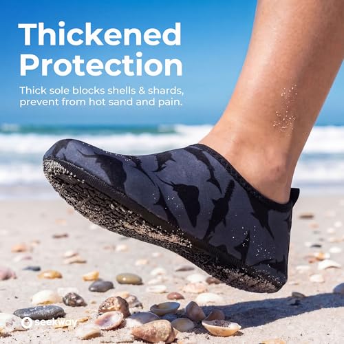 Image of SEEKWAY Water Shoes Quick-Dry Aqua Socks Barefoot Slip-on for Beach Pool Swim River Yoga Lake Surf Women Men Black SK001