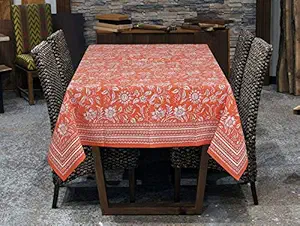 Raghuraj Lifestyle Orange 150x215 cm Cotton Printed Dining Table Cloth, Table Cover 6 Seater Thick Fabric for Buffet Table (Orange)(Rectangular, Pack of 1)