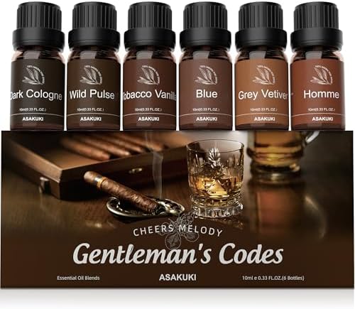 ASAKUKI Essential Oils Set – 6×10ml Cologne-Inspired Unisex Fragrance Oils for Diffusers – Elegant, Clean, and Confident Scents Loved by Women and Men